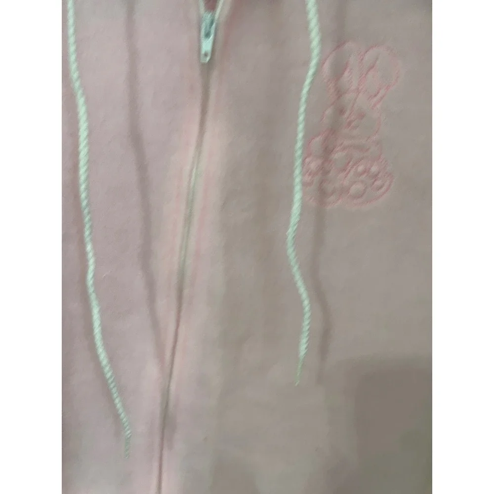 Vtg 80s Carters Pink Fleece Hooded Footed Sleeper Bunny Deadstock 21-25lbs L